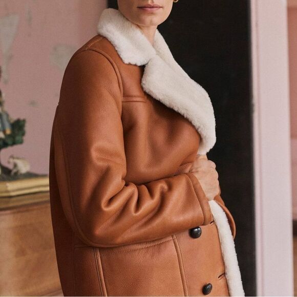 Mango Genuine Leather Shearling Lined Jacket - Picture 12 of 17